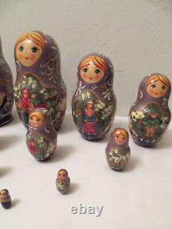 Vintage 10 Pieces Hand Painted Matryoshka Russian Nesting Dolls Signed