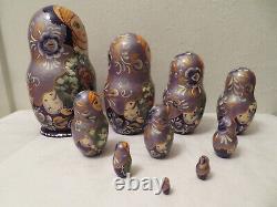 Vintage 10 Pieces Hand Painted Matryoshka Russian Nesting Dolls Signed