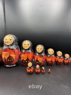 Vintage 10 Tall Russian Matryoshka Doll Set Of 10 Nesting Dolls Hand Painted
