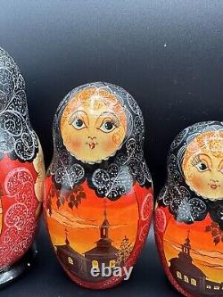 Vintage 10 Tall Russian Matryoshka Doll Set Of 10 Nesting Dolls Hand Painted