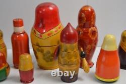 Vintage 11 Authentic Russian Nesting Wood Dolls Roly Poly Bell USSR Poland