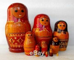 Vintage 11 piece wooden Russian Nesting Dolls Matryoshka Hand made in USSR