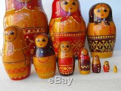 Vintage 11 piece wooden Russian Nesting Dolls Matryoshka Hand made in USSR