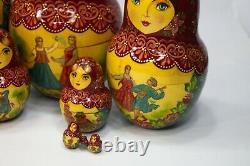 Vintage 15Pcs Signed Matryoshka Russian Fairy Tale Nesting Doll Magnificent