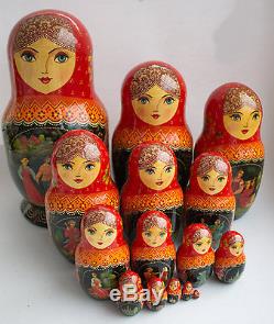 Vintage 15Pcs Signed Matryoshka Russian Fairy Tale Nesting Doll Magnificent 1998