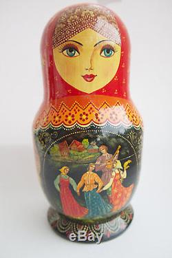 Vintage 15Pcs Signed Matryoshka Russian Fairy Tale Nesting Doll Magnificent 1998