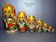 Vintage 1950's-60's Large 8 Russian Nesting Dolls With Hand Painted Motifs