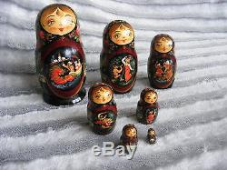 Vintage 1962 7 pcs Winter Troika Signed Moscow Russian Nesting Dolls Matryoshka