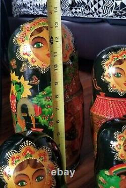 Vintage 1992 Mockobckar Signed Russian 12 PC Fairy Tale Nesting dolls 13.5 tall