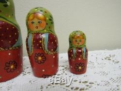Vintage 1997 SIGNED Russian 7 NESTING Dolls Set of 5 Matryoshka Girls with Dolls