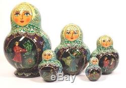 Vintage 5 Pcs Matryoshka Russian Fairy Tale Nesting Doll Magnificent #095