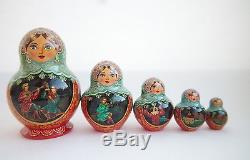 Vintage 5 Pcs Matryoshka Russian Fairy Tale Nesting Doll Magnificent #125