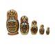 Vintage 5pc Matryoshka Russia Nesting Dolls Hand Painted Wood Burn Silver Foil