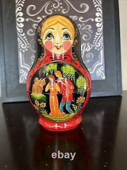 Vintage 7 Piece Fairytale Russian Matryoshka Nesting Doll Hand Painted 7 Signed