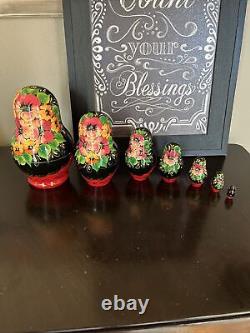 Vintage 7 Piece Fairytale Russian Matryoshka Nesting Doll Hand Painted 7 Signed