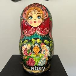 Vintage 8 Signed Folklore Samovar Tea Russian Handmade 7 Pce Nesting Doll