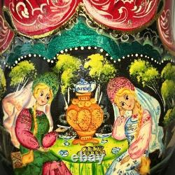Vintage 8 Signed Folklore Samovar Tea Russian Handmade 7 Pce Nesting Doll