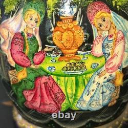 Vintage 8 Signed Folklore Samovar Tea Russian Handmade 7 Pce Nesting Doll