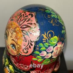 Vintage 8 Signed Folklore Samovar Tea Russian Handmade 7 Pce Nesting Doll