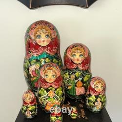 Vintage 8 Signed Folklore Samovar Tea Russian Handmade 7 Pce Nesting Doll