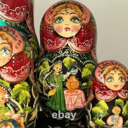 Vintage 8 Signed Folklore Samovar Tea Russian Handmade 7 Pce Nesting Doll