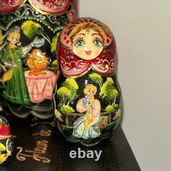 Vintage 8 Signed Folklore Samovar Tea Russian Handmade 7 Pce Nesting Doll