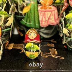 Vintage 8 Signed Folklore Samovar Tea Russian Handmade 7 Pce Nesting Doll