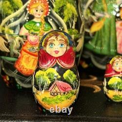 Vintage 8 Signed Folklore Samovar Tea Russian Handmade 7 Pce Nesting Doll