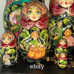 Vintage 8 Signed Folklore Samovar Tea Russian Handmade 7 Pce Nesting Doll