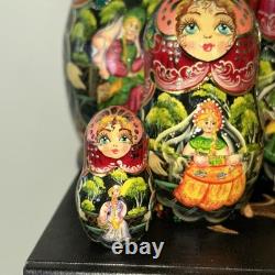 Vintage 8 Signed Folklore Samovar Tea Russian Handmade 7 Pce Nesting Doll