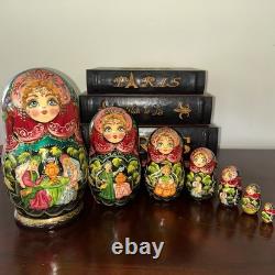 Vintage 8 Signed Folklore Samovar Tea Russian Handmade 7 Pce Nesting Doll