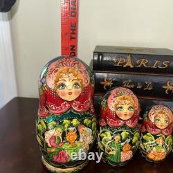 Vintage 8 Signed Folklore Samovar Tea Russian Handmade 7 Pce Nesting Doll