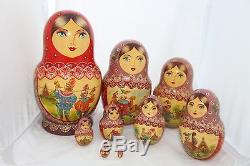 Vintage 9Pcs Signed Matryoshka Russian Fairy Tale Nesting Doll Magnificent 1998