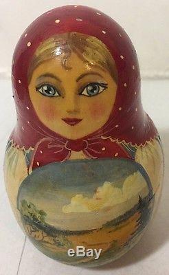Vintage 9 Pcs Russian Hand Painted Nesting Doll Magnificent Matryoshka