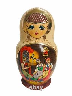 Vintage 9 Wooden Hand-Painted Russian Nesting Dolls 10pc Set Artist Signed 1997