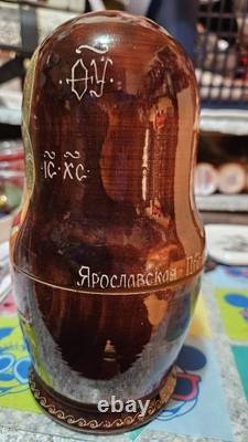 Vintage ARTISAN Signed Religious Russian Nesting Matryoshka 5 Wood Dolls