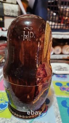 Vintage ARTISAN Signed Religious Russian Nesting Matryoshka 5 Wood Dolls