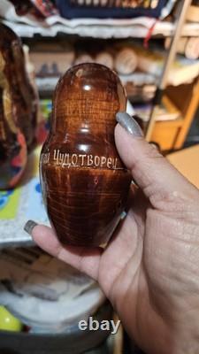 Vintage ARTISAN Signed Religious Russian Nesting Matryoshka 5 Wood Dolls