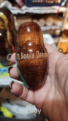 Vintage ARTISAN Signed Religious Russian Nesting Matryoshka 5 Wood Dolls