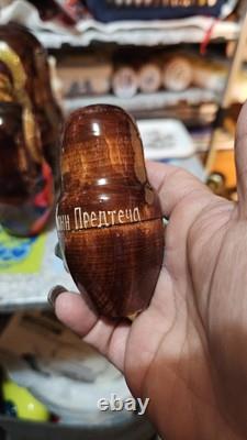 Vintage ARTISAN Signed Religious Russian Nesting Matryoshka 5 Wood Dolls