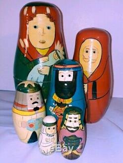 Vintage Antique 6 Russian Nesting Wooden Painted Doll Nativity Matryoshka 6.5