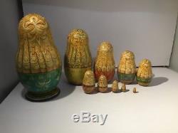 Vintage / Antique Authentic Signed Matryoshka Russian Nesting Doll 10 Piece