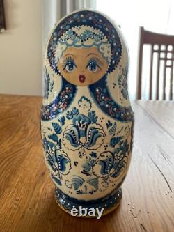 Vintage Antique Author's Russian Nesting Dolls Matryoshka 10pcs Blue