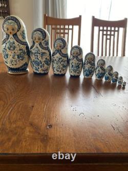 Vintage Antique Author's Russian Nesting Dolls Matryoshka 10pcs Blue