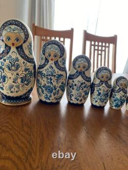 Vintage Antique Author's Russian Nesting Dolls Matryoshka 10pcs Blue