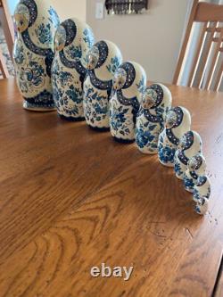 Vintage Antique Author's Russian Nesting Dolls Matryoshka 10pcs Blue