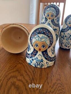 Vintage Antique Author's Russian Nesting Dolls Matryoshka 10pcs Blue