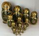 Vintage Authentic Russian Matryoshka Nesting Dolls 15 Piece Set Gold Leaf