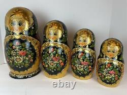 Vintage Authentic Russian Matryoshka Nesting Dolls 15 piece set Gold Leaf