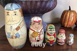 Vintage Baseball Russian Nesting Doll Set THROWBACK UNIFORMS Wood Handpainted